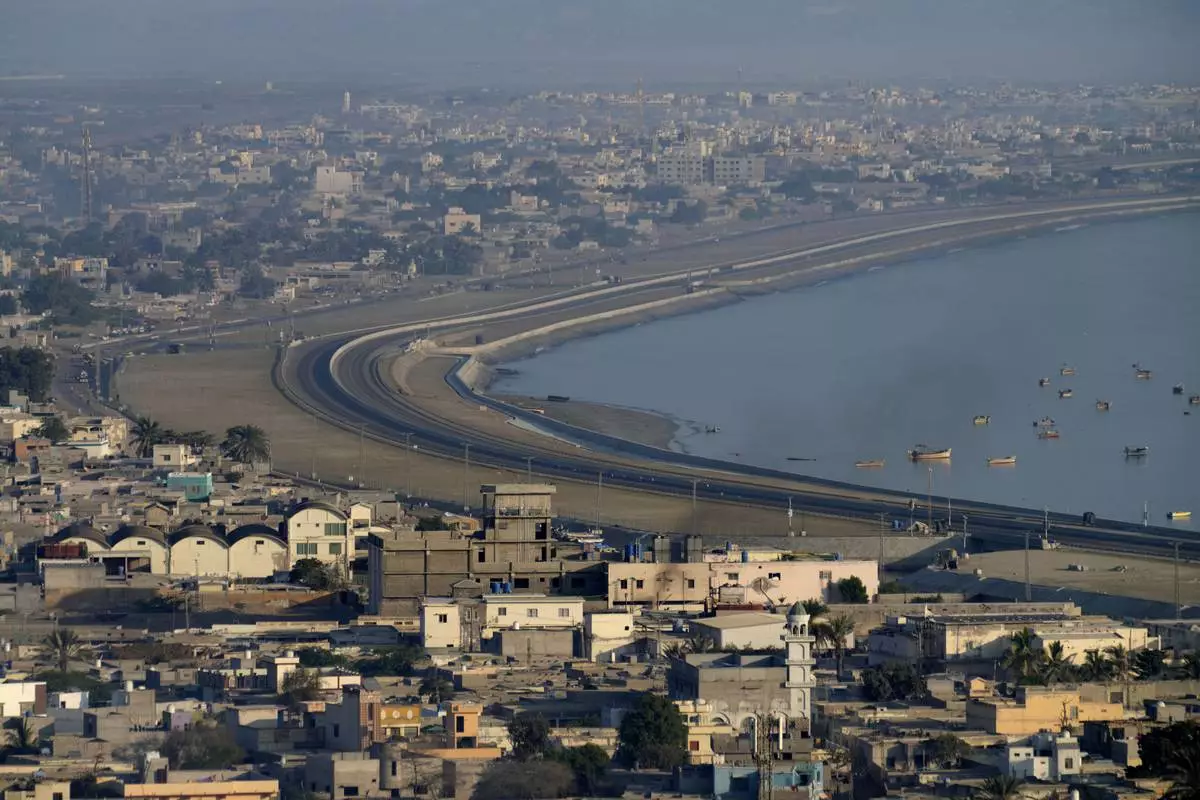 A view of newly constructed highway connecting to Gwadar port in the coastal city of Gwadar, in southwest Pakistani province of Balochistan, Jan. 14, 2025. (AP Photo/Anjum Naveed)