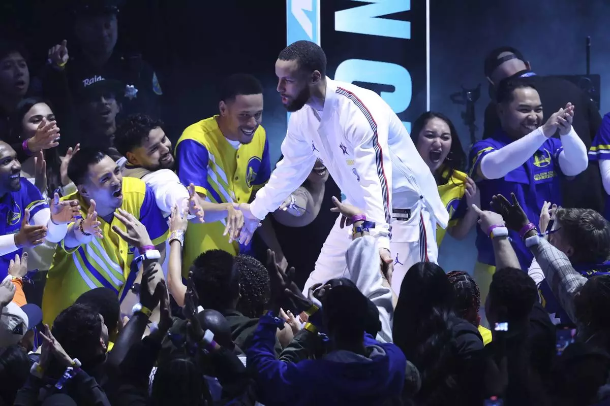 Golden State Warriors guard Stephen Curry is introduced during the NBA All-Star basketball game Sunday, Feb. 16, 2025, in San Francisco. (AP Photo/Jed Jacobsohn)