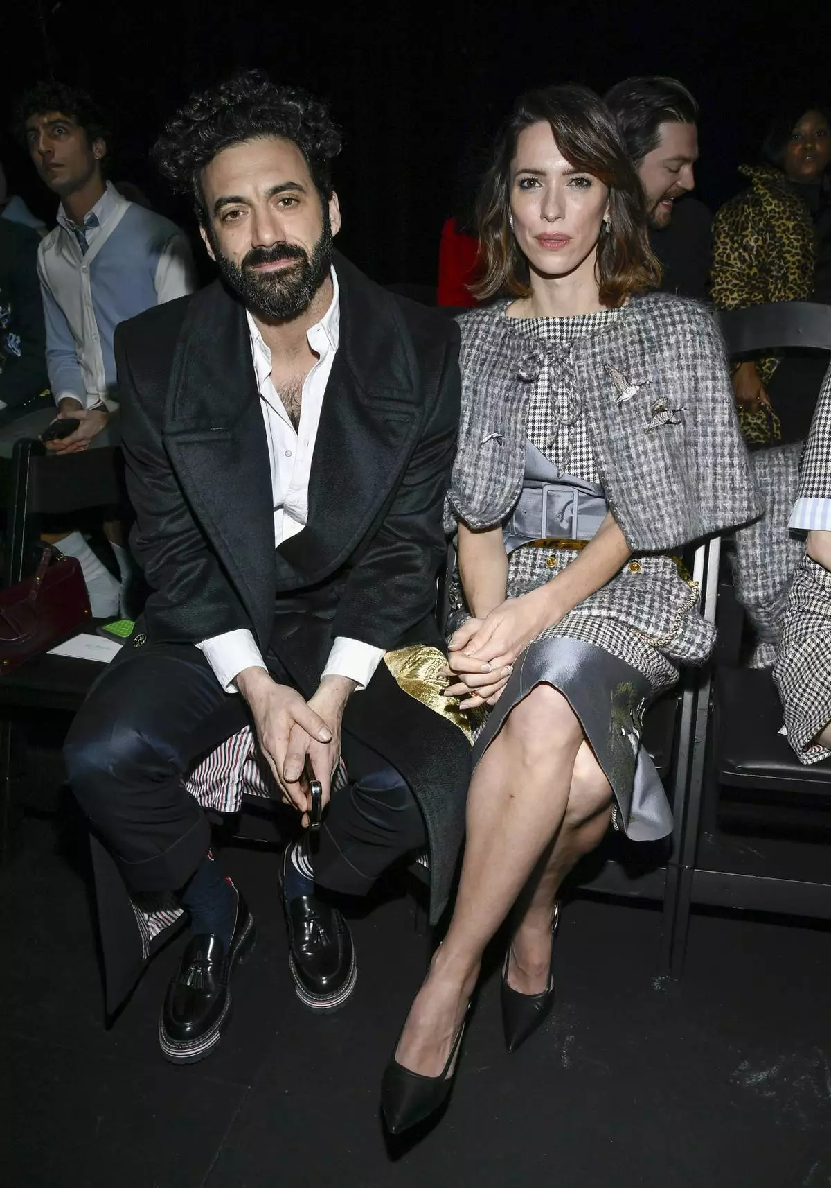 Morgan Spector, left, and Rebecca Hall attend the Thom Browne Fall/Winter 2025 fashion show as part of New York Fashion Week on Tuesday, Feb. 11, 2025, at The Shed in New York. (Photo by Evan Agostini/Invision/AP)