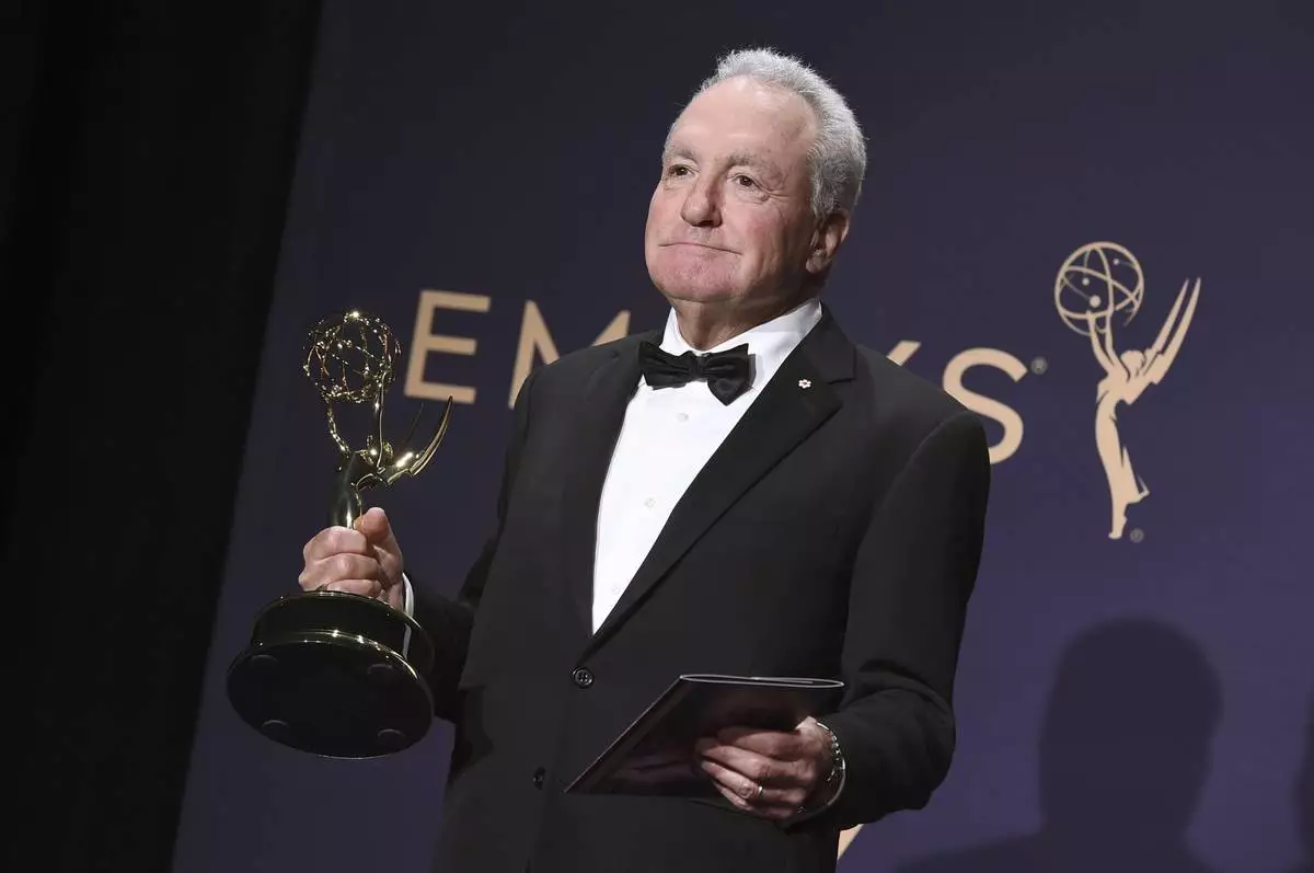 FILE - Lorne Michaels poses in the press room with the award for outstanding variety sketch series for "Saturday Night Live" at the 71st Primetime Emmy Awards on Sunday, Sept. 22, 2019, in Los Angeles. (Photo by Jordan Strauss/Invision/AP, File)