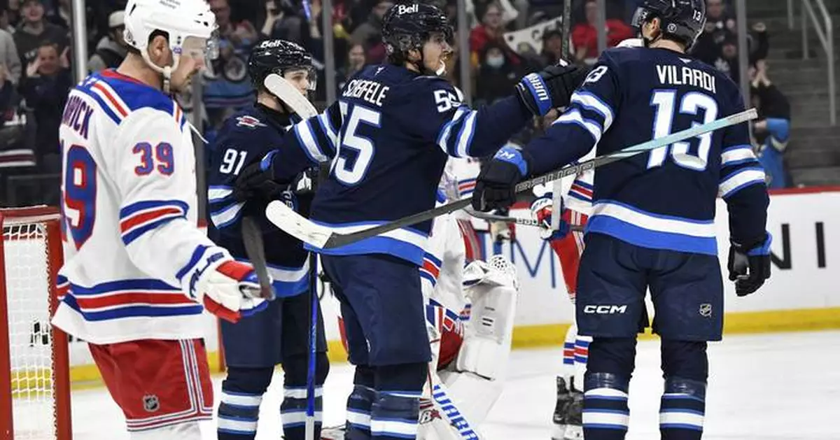Vilardi scores tiebreaking goal in 2nd period, Hellebuyck gets 38th win as Jets beat Rangers 2-1