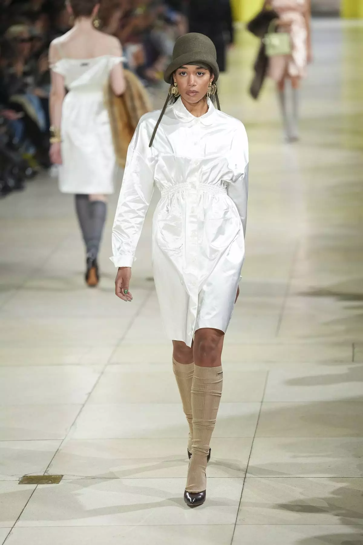 Laura Harrier wears a creation as part of the Miu Miu Fall/Winter 2025-2026 Womenswear collection presented Tuesday, March 11, 2025. in Paris. (Photo by Scott A Garfitt/Invision/AP)