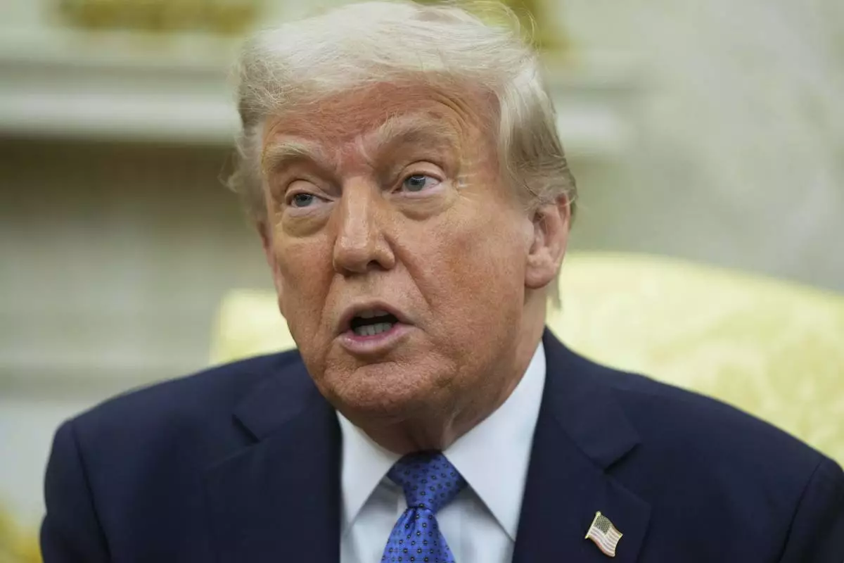 President Donald Trump speaks during a meeting with Norwegian Prime Minister Jonas Gahr Støre during a bilateral meeting in the Oval Office of the White House, Thursday, April 24, 2025, in Washington. (AP Photo/Mark Schiefelbein))