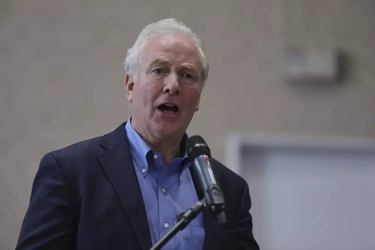 Maryland Sen. Chris Van Hollen speaks to the press in San Salvador, El Salvador, where he arrived regarding Kilmar Abrego Garcia, a Salvadoran citizen who was living in Maryland and deported to El Salvador by the Trump administration, Thursday, April 17, 2025. (AP Photo/Salvador Melendez)