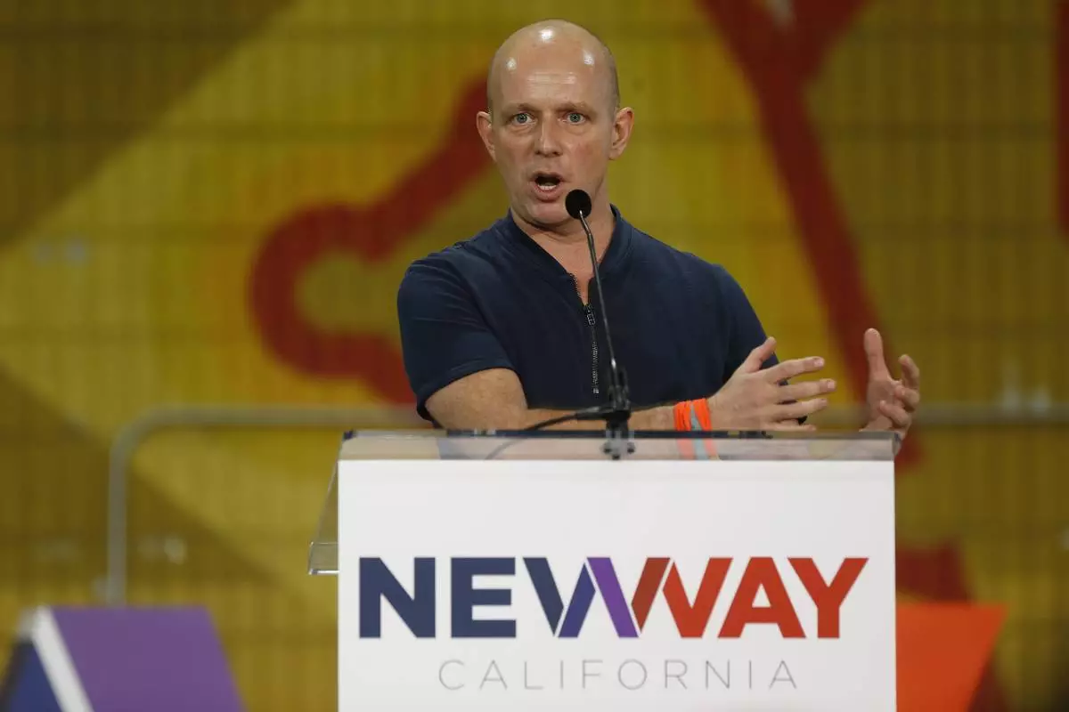 Steve Hilton speaks at the New Way California Summit at the Hollenbeck Youth Center in Los Angeles, Wednesday, March 21, 2018. (AP Photo/Damian Dovarganes, File)