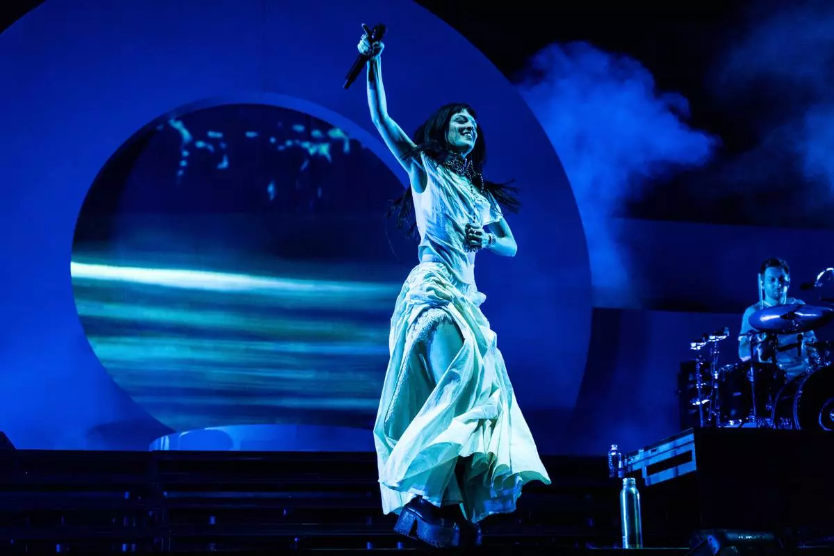 Maria Zardoya of The Marías performs during the first weekend of the Coachella Valley Music and Arts Festival at the Empire Polo Club on Friday, April 11, 2025, in Indio, Calif. (Photo by Amy Harris/Invision/AP)