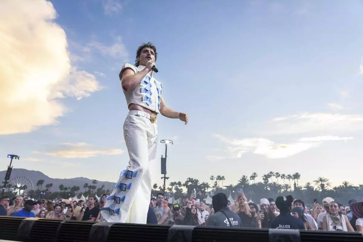 Benson Boone performs during the first weekend of the Coachella Valley Music and Arts Festival at the Empire Polo Club on Friday, April 11, 2025, in Indio, Calif. (Photo by Amy Harris/Invision/AP)