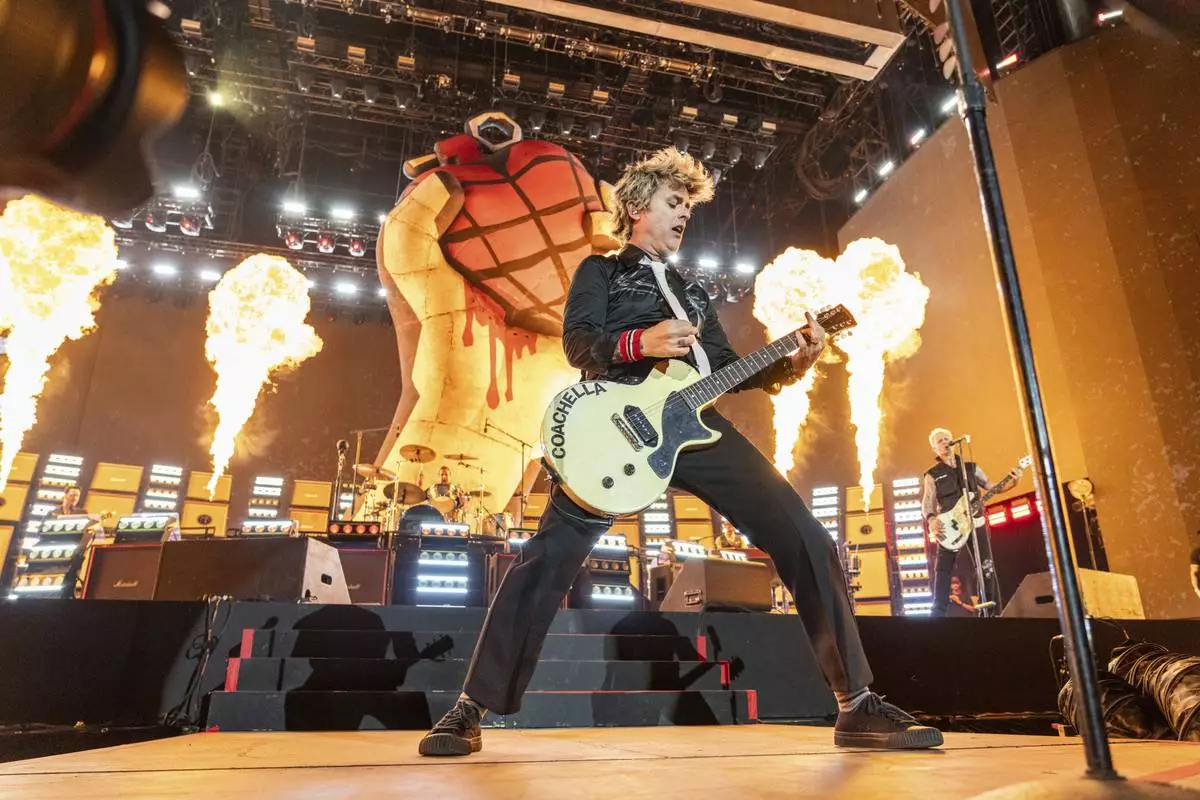 Billie Joe Armstrong of Green Day performs during the first weekend of the Coachella Valley Music and Arts Festival at the Empire Polo Club on Saturday, April 12, 2025, in Indio, Calif. (Photo by Amy Harris/Invision/AP)