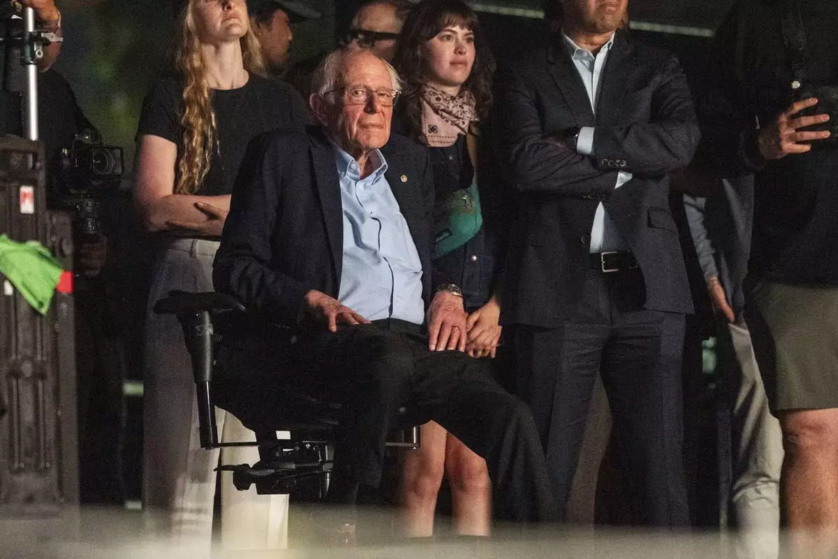 Bernie Sanders is seen after speaking during the first weekend of the Coachella Valley Music and Arts Festival at the Empire Polo Club on Saturday, April 12, 2025, in Indio, Calif. (Photo by Amy Harris/Invision/AP)