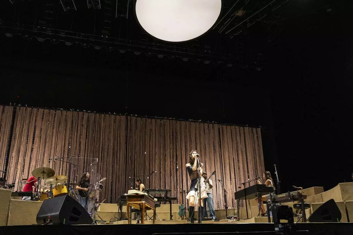 Clairo performs during the first weekend of the Coachella Valley Music and Arts Festival at the Empire Polo Club on Saturday, April 12, 2025, in Indio, Calif. (Photo by Amy Harris/Invision/AP)