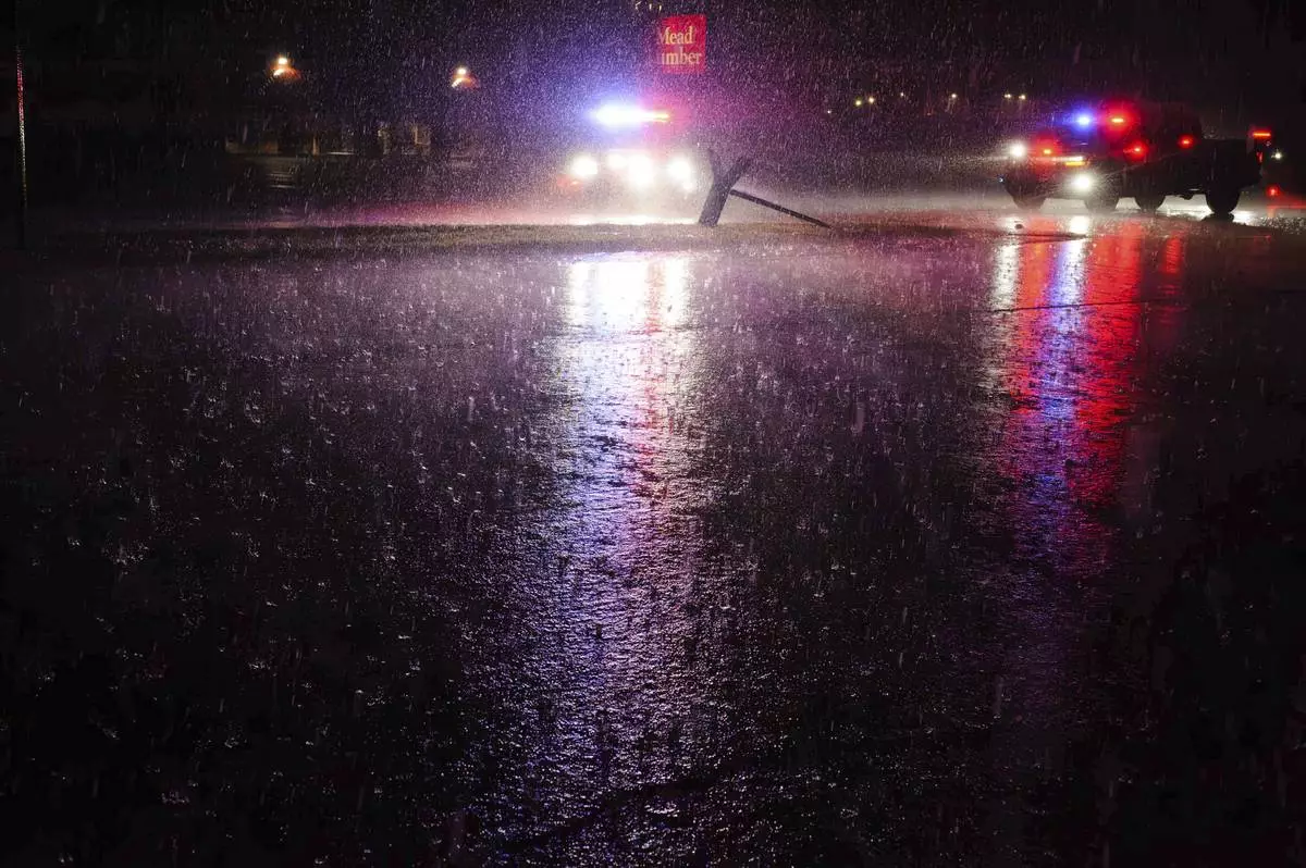 Torrential rain falls in Ada, Okla., Saturday, April 19, 2025. (Richard R. Barron/The ADA News via AP)