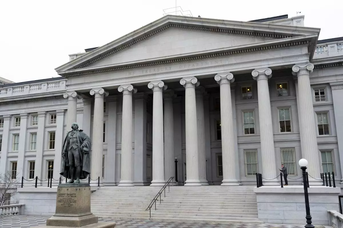 FILE - The Treasury Department building is seen, March 13, 2025, in Washington. (AP Photo/Alex Brandon, File)