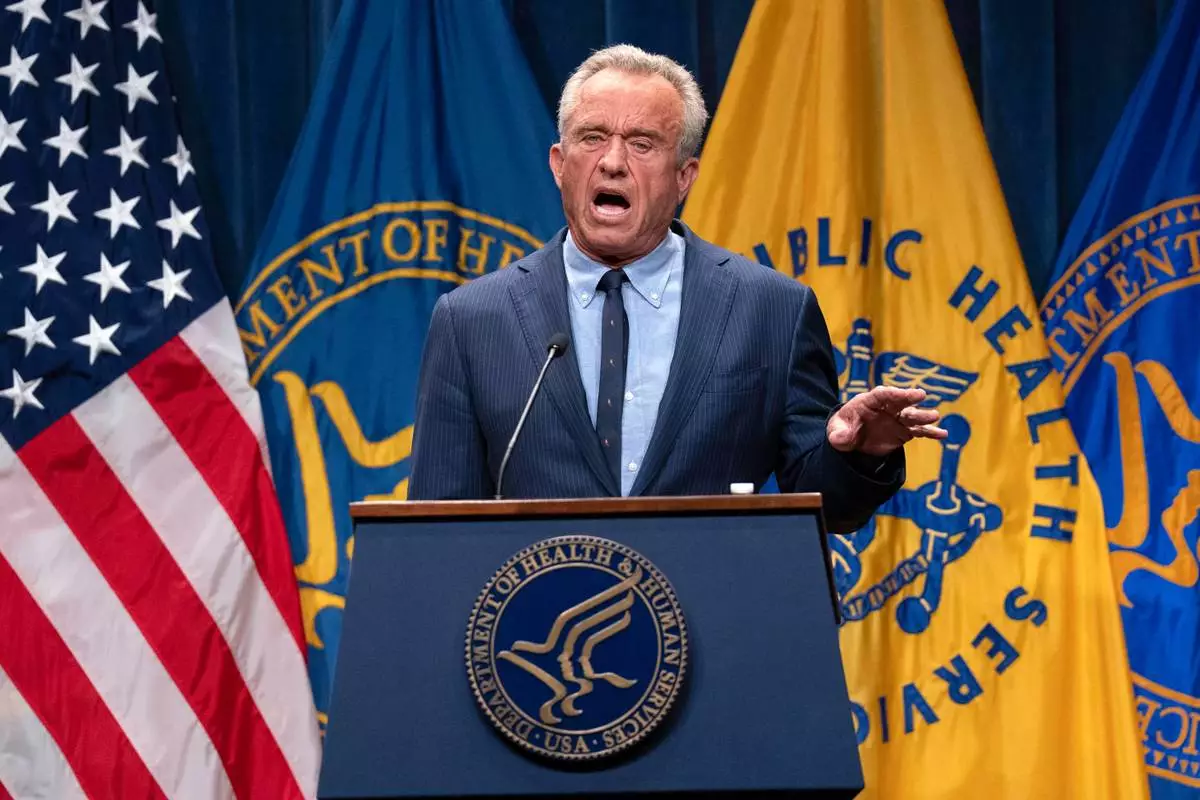 Health and Human Services Secretary Robert F. Kennedy Jr. speaks during a news conference on the Autism report by the CDC at the Hubert Humphrey Building Auditorium in Washington, Wednesday, April 16, 2025. (AP Photo/Jose Luis Magana)