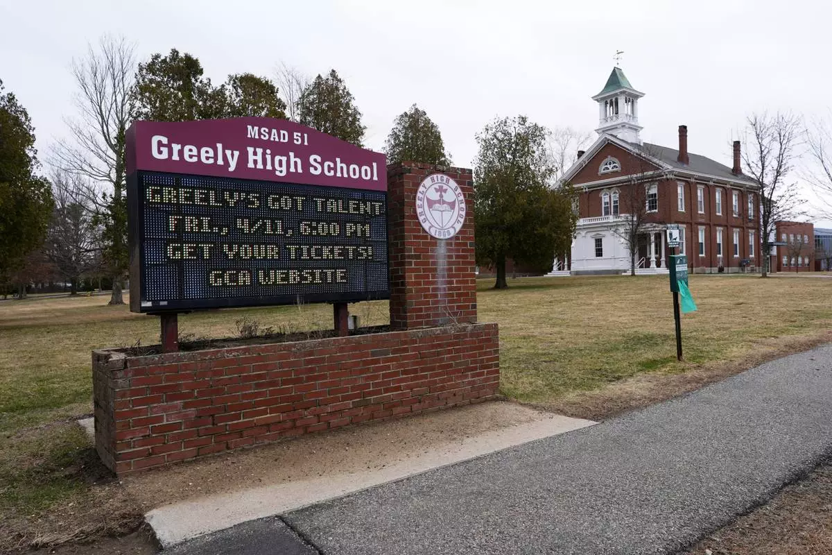 Greely High School, which was thrust into national spotlight after a state legislator posted about a transgender student-athlete, is seen Tuesday, April 8, 2025, in Cumberland, Maine.(AP Photo/Robert F. Bukaty)