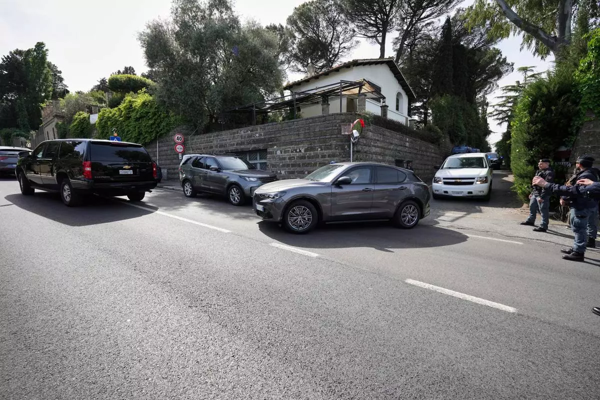 U.S. delegates leave the Omani Embassy in Rome after closed-door meeting with an Iranian delegation to discuss Tehran's rapidly advancing nuclear program, Saturday, April 19, 2025. (AP Photo/Andrew Medichini)