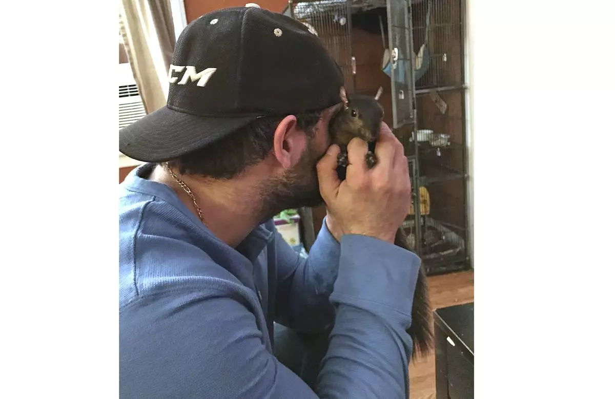 This December 2017 photo shows Mark Longo with Peanut, a squirrel who lived as a pet Longo in Southport, N.Y. (Mark Longo via AP))
