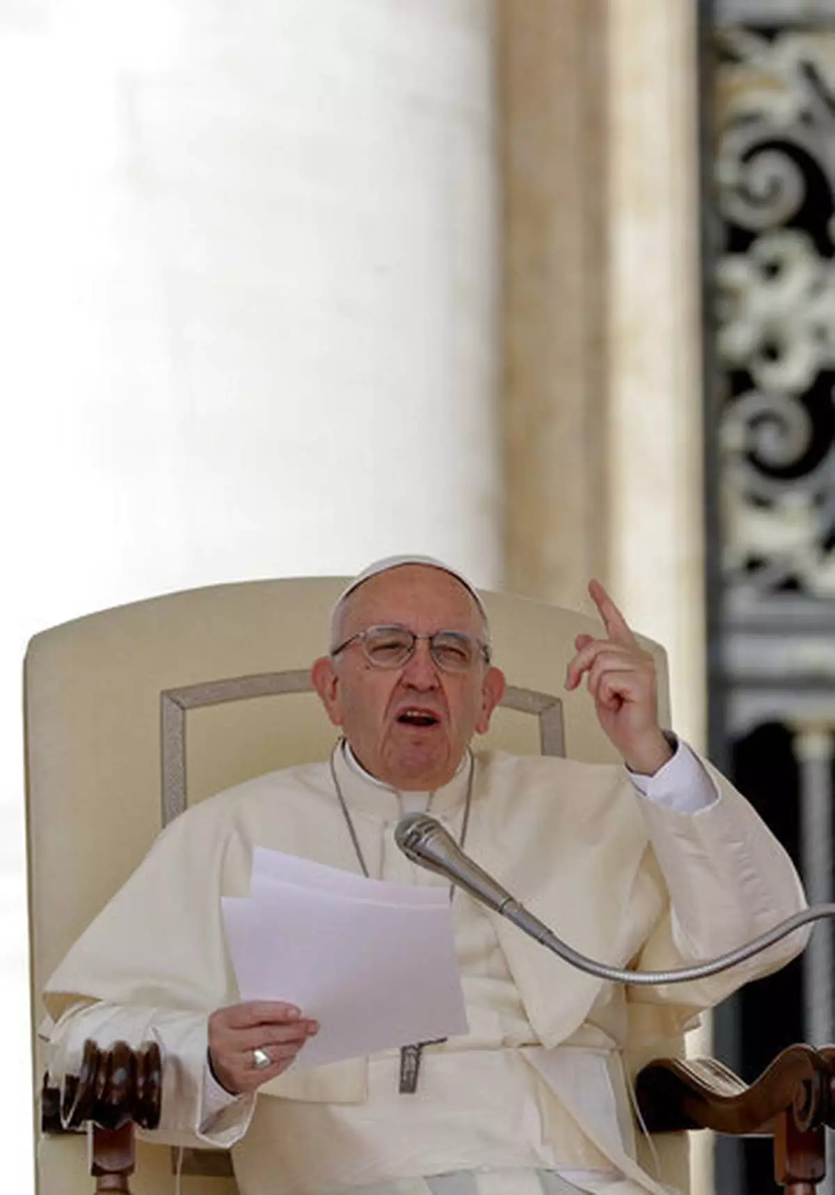 FILE - Pope Francis delivers his speech during his weekly general audience, in St.Peter's Square at the Vatican, Wednesday, April 25, 2018. (AP Photo/Andrew Medichini, File)