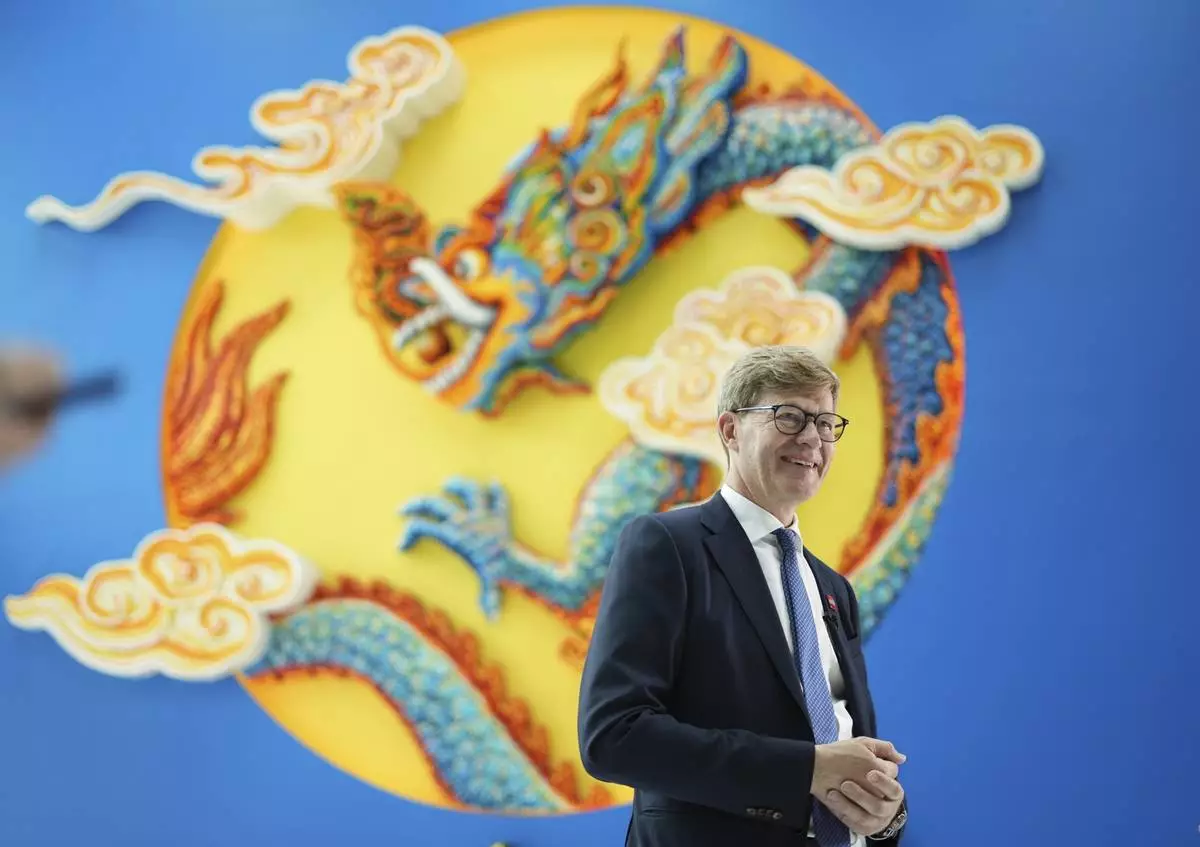 Lego CEO Niels Christiansen speaks during an interview at Lego factory in Binh Duong, Vietnam on Wednesday, April 9, 2025. (AP Photo/Hau Dinh)