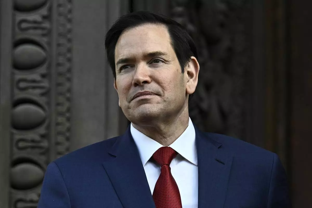 US Secretary of State Marco Rubio looks on upon his arrival at the Quai d'Orsay, France's Minister of Foreign Affairs before a bilateral meeting with his French counterpart Jean-Noel Barrot in Paris Thursday, April 17, 2025. (Julien de Rosa, Pool via AP)