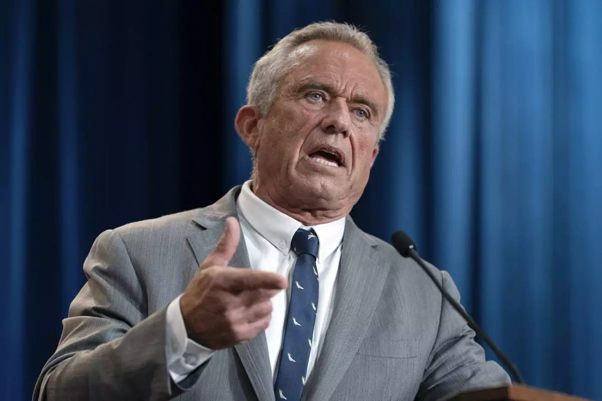 Health and Human Services Secretary Robert F. Kennedy Jr. speaks during a news conference on the FDA's intent to phase out the use of petroleum-based synthetic dyes in the nation's food supply at the Hubert Humphrey Building Auditorium in Washington, Tuesday, April 22, 2025. (AP Photo/Jose Luis Magana)