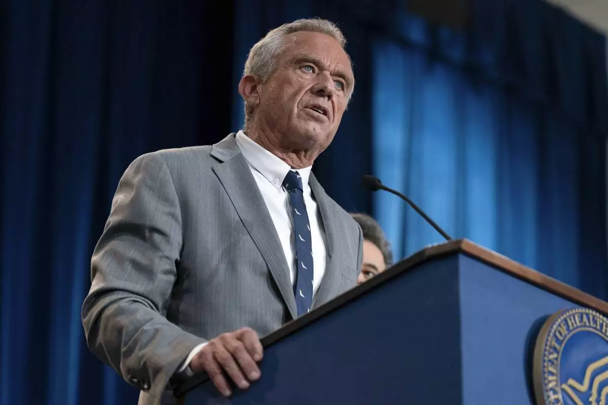 Health and Human Services Secretary Robert F. Kennedy Jr. speaks during a news conference on the FDA's intent to phase out the use of petroleum-based synthetic dyes in the nation's food supply at the Hubert Humphrey Building Auditorium in Washington, Tuesday, April 22, 2025. (AP Photo/Jose Luis Magana)