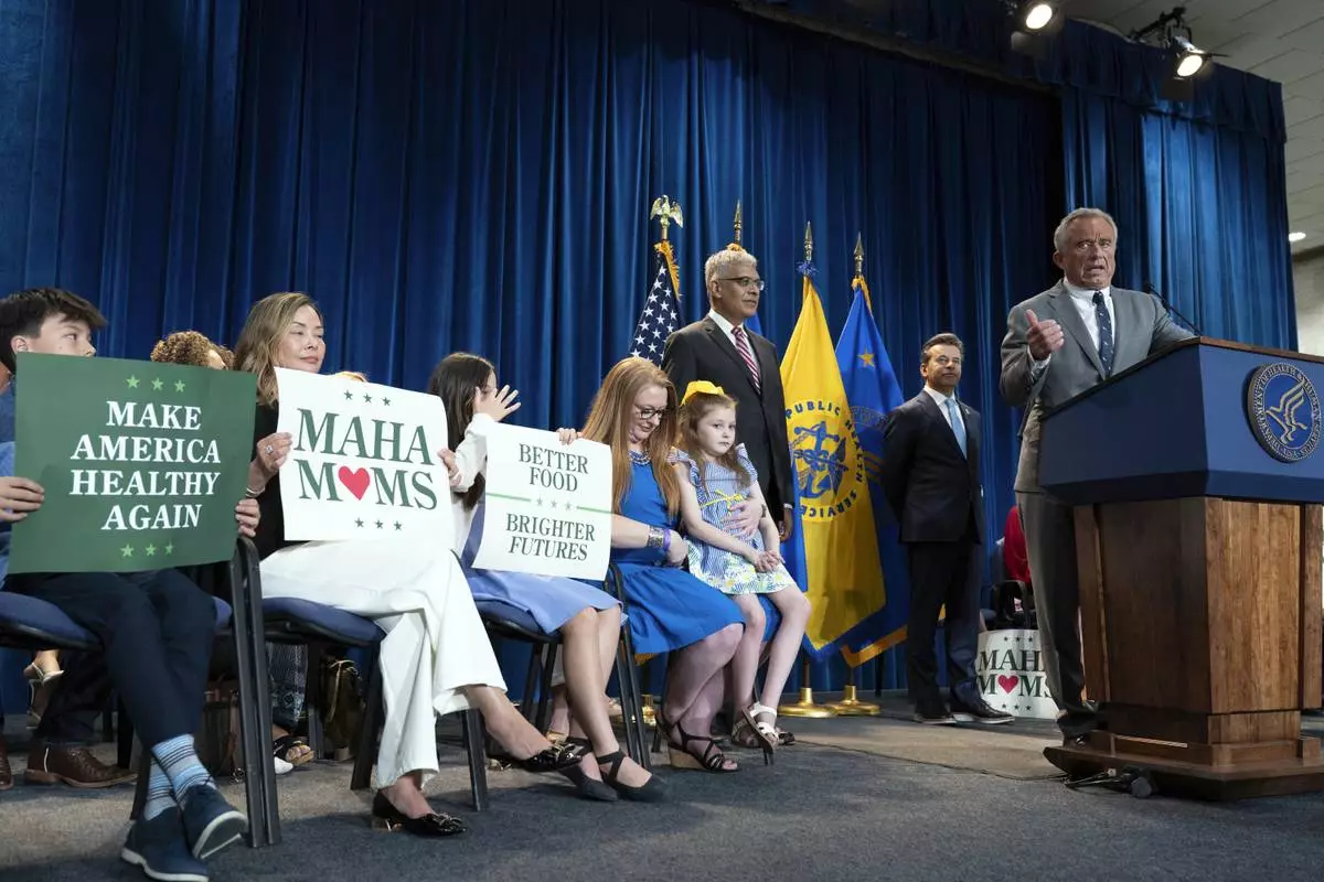 Health and Human Services Secretary Robert F. Kennedy Jr. speaks during a news conference on the FDA's intent to phase out the use of petroleum-based synthetic dyes in the nation's food supply at the Hubert Humphrey Building Auditorium in Washington, Tuesday, April 22, 2025. (AP Photo/Jose Luis Magana)
