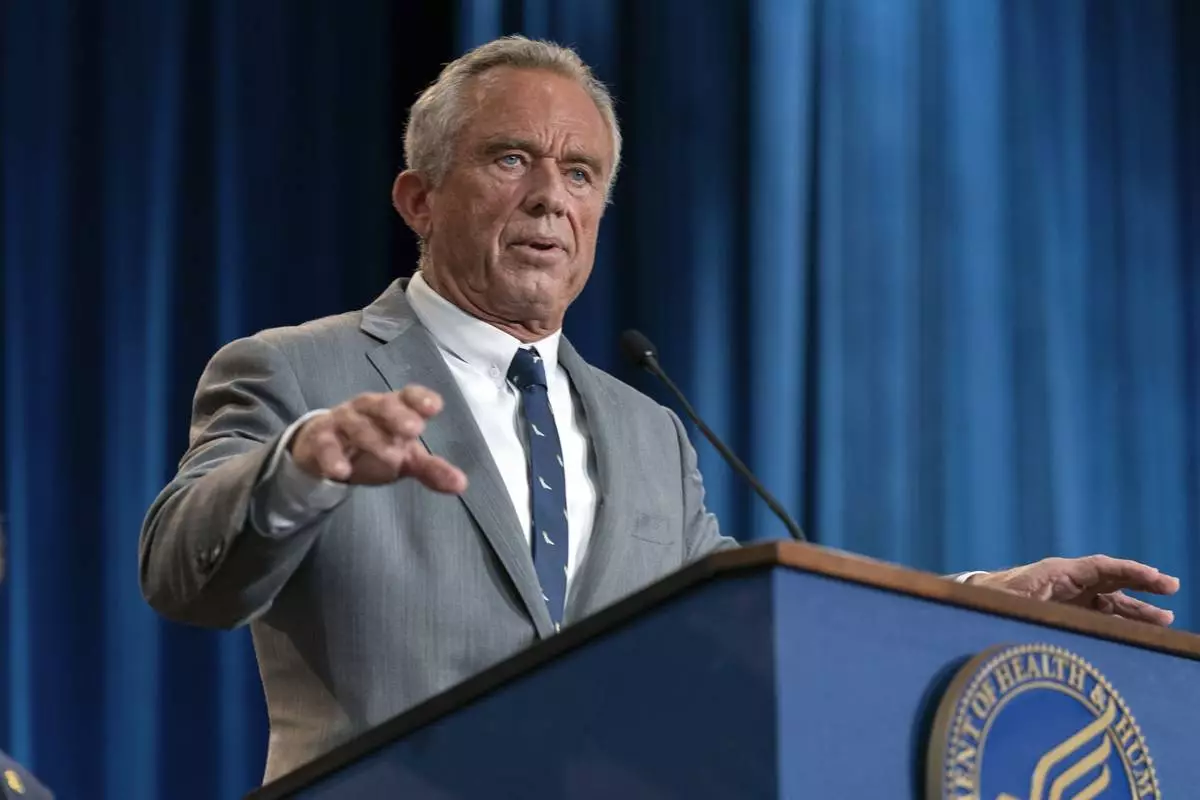 Health and Human Services Secretary Robert F. Kennedy Jr. speaks during a news conference on the FDA's intent to phase out the use of petroleum-based synthetic dyes in the nation's food supply at the Hubert Humphrey Building Auditorium in Washington, Tuesday, April 22, 2025. (AP Photo/Jose Luis Magana)