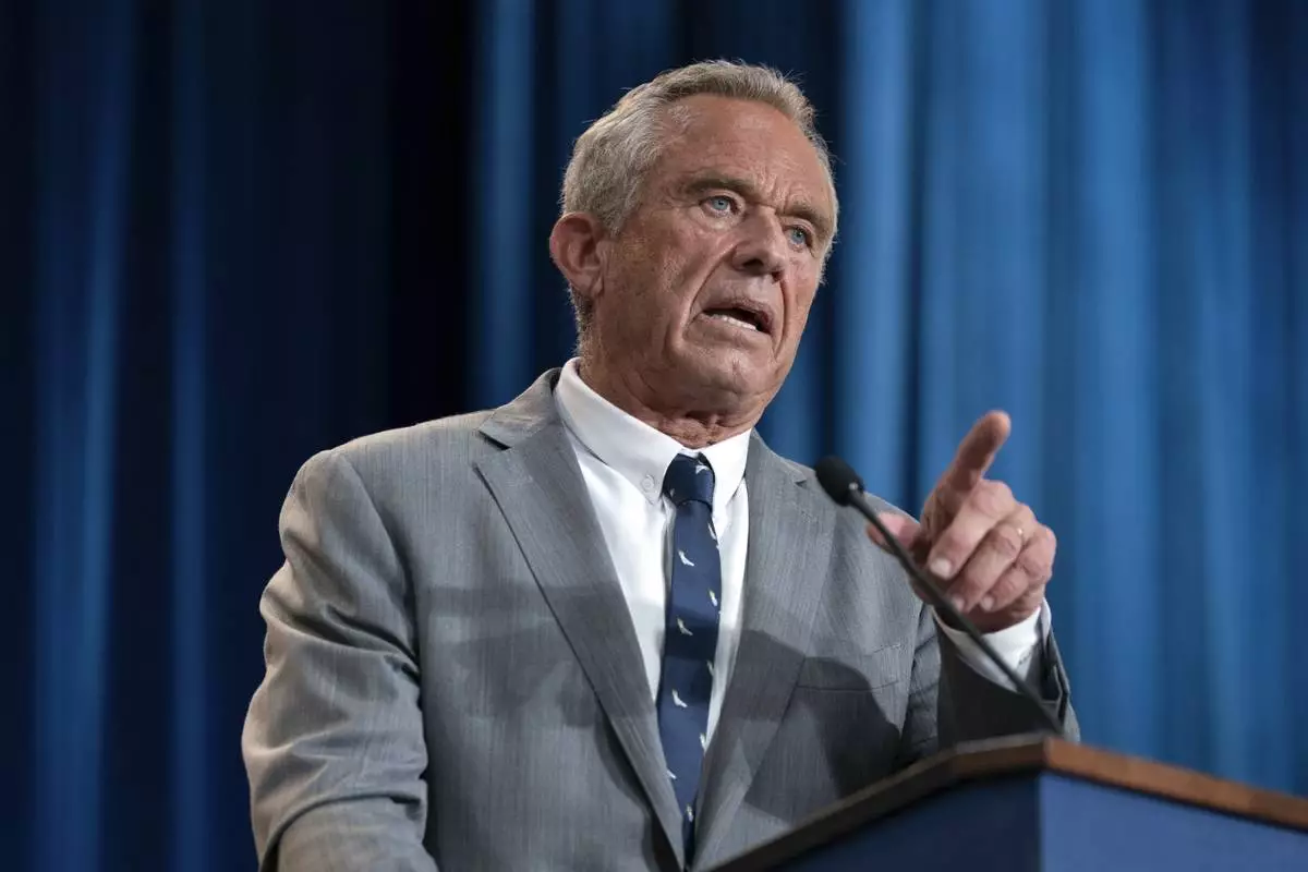 Health and Human Services Secretary Robert F. Kennedy Jr. speaks during a news conference on the FDA's intent to phase out the use of petroleum-based synthetic dyes in the nation's food supply at the Hubert Humphrey Building Auditorium in Washington, Tuesday, April 22, 2025. (AP Photo/Jose Luis Magana)