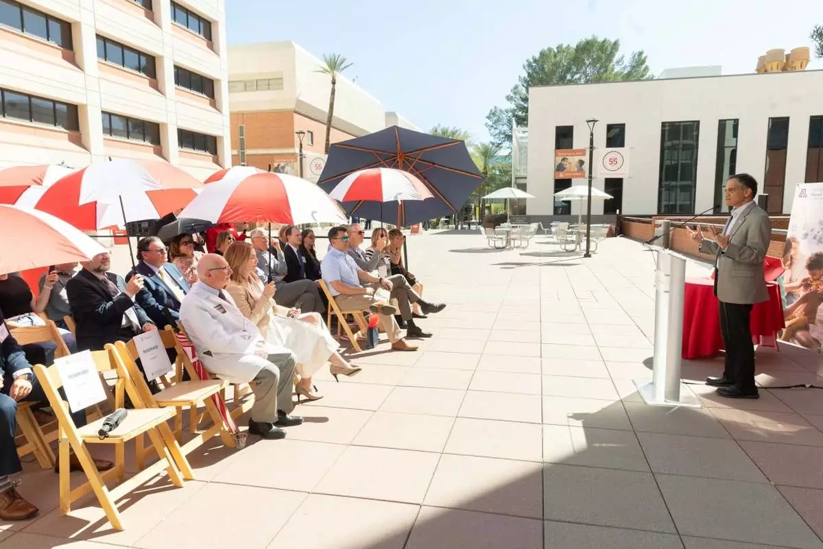 U of A President Suresh Garimella, PhD, addresses guests during the ribbon-cutting ceremony for the new Daniel Cracchiolo Institute for Pediatric Autoimmune Disease Research at the U of A Steele Children’s Research Center. Photo by Chris Richards, U of A Foundation