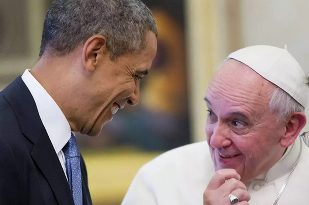 FILE - US President Barack Obama, left, meets with Pope Francis at the Vatican, Thursday, March 27, 2014. (AP Photo/Pablo Martinez Monsivais, File)