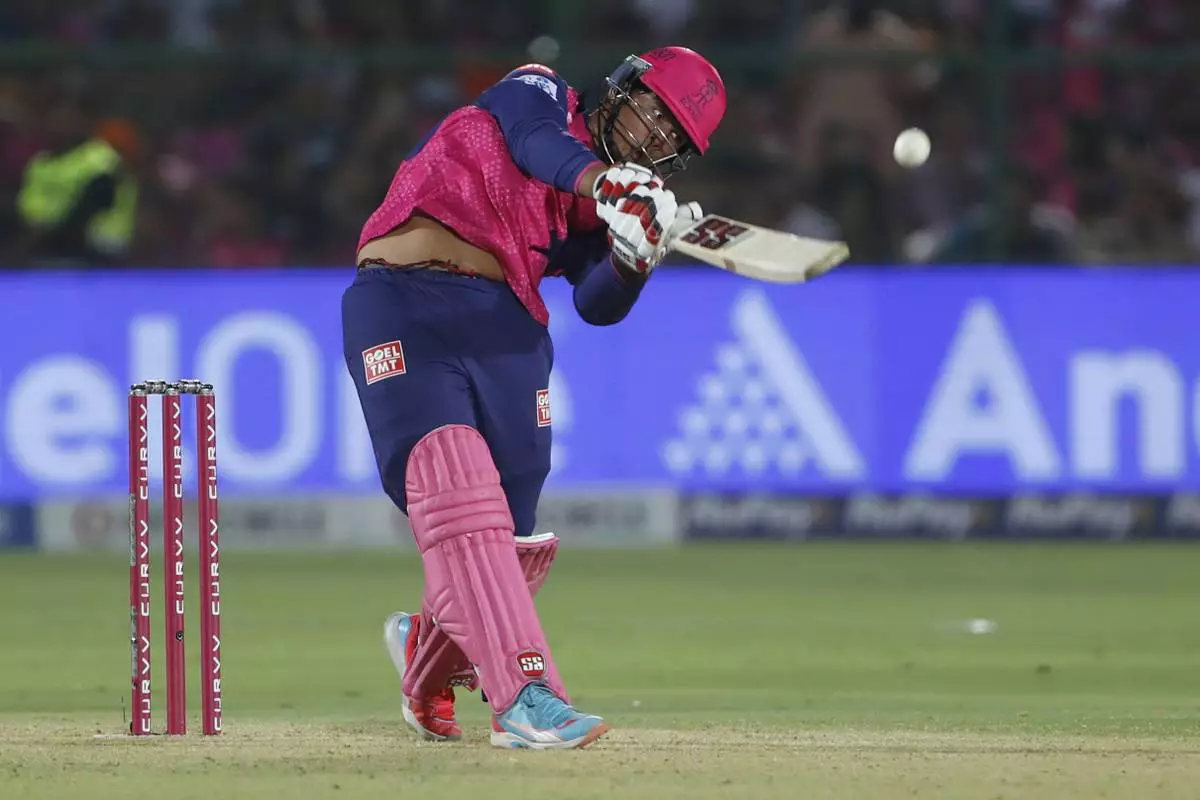 Rajasthan Royals' Vaibhav Suryavanshi hits a boundary during the Indian Premier League cricket match between Rajasthan Royals and Gujarat Titans at Sawai Mansingh Stadium in Jaipur, India, Monday, April 28, 2025. (AP Photo/Surjeet Yadav)