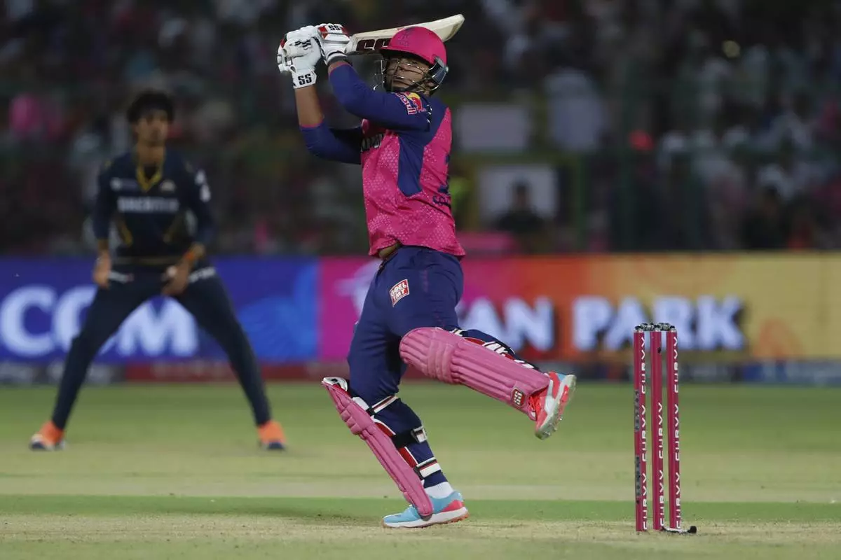 Rajasthan Royals' Vaibhav Suryavanshi bats during the Indian Premier League cricket match between Rajasthan Royals and Gujarat Titans at Sawai Mansingh Stadium in Jaipur, India, Monday, April 28, 2025. (AP Photo/Surjeet Yadav)