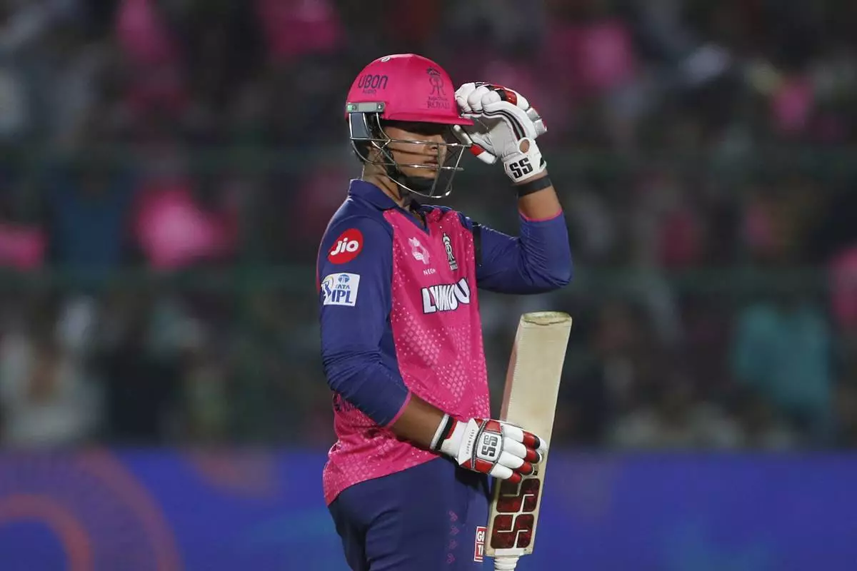 Rajasthan Royals' Vaibhav Suryavanshi celebrates after scoring fifty runs during the Indian Premier League cricket match between Rajasthan Royals and Gujarat Titans at Sawai Mansingh Stadium in Jaipur, India, Monday, April 28, 2025. (AP Photo/Surjeet Yadav)