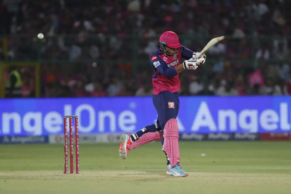 Rajasthan Royals' Vaibhav Suryavanshi plays a shot during the Indian Premier League cricket match between Rajasthan Royals and Gujarat Titans at Sawai Mansingh Stadium in Jaipur, India, Monday, April 28, 2025. (AP Photo/Surjeet Yadav)