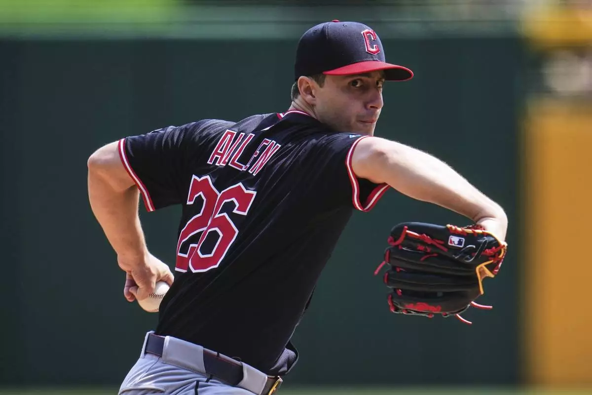 Cleveland Guardians pitcher Logan Allen delivers during the first inning of a baseball game against the Pittsburgh Pirates in Pittsburgh, Sunday, April 20, 2025. (AP Photo/Gene J. Puskar)