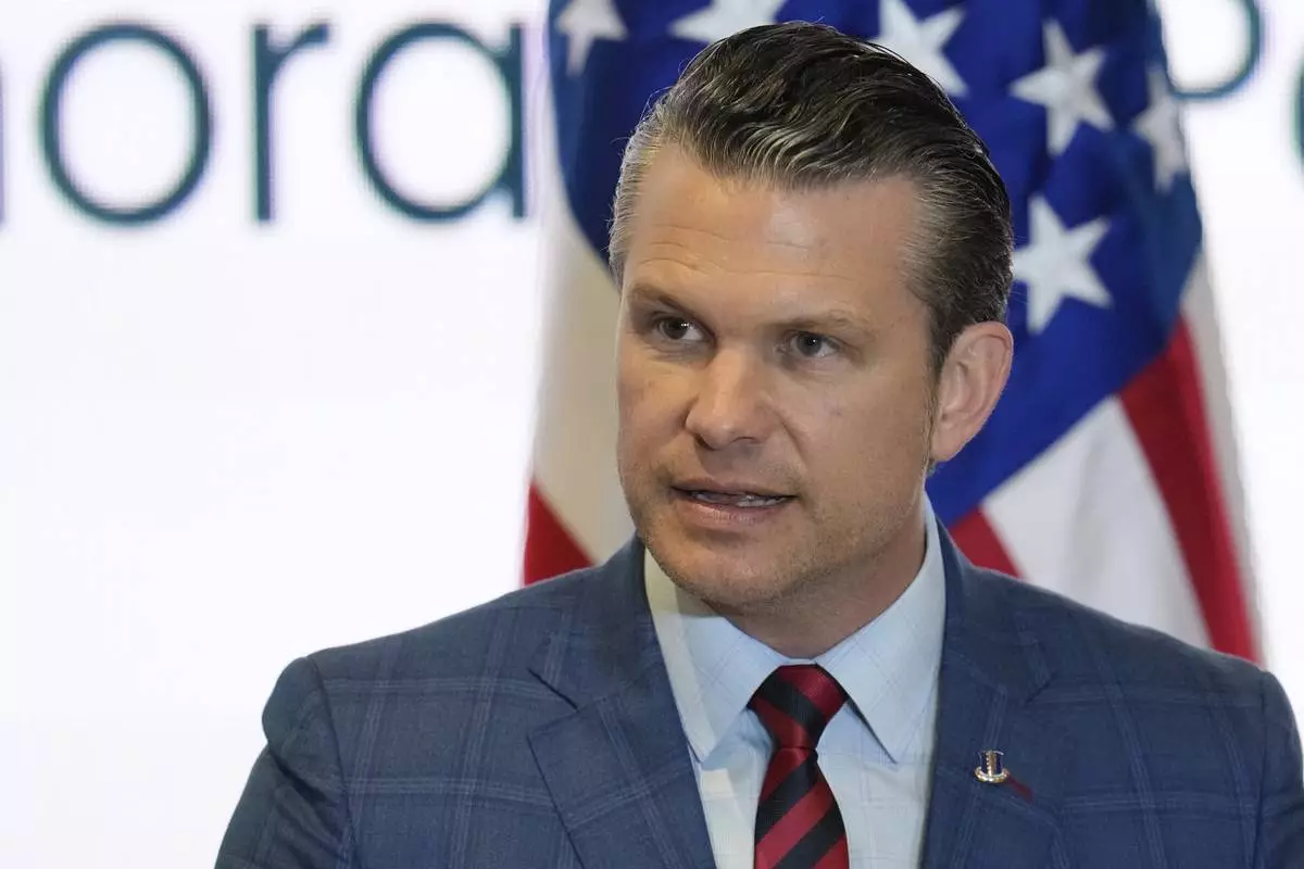 FILE - U.S. Secretary of Defense Pete Hegseth speaks during the Central American Security Conference in Panama City, April 9, 2025. (AP Photo/Matias Delacroix, file)