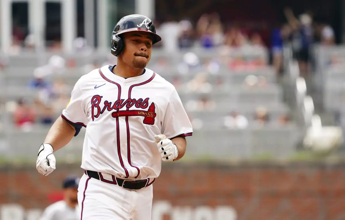 Atlanta Braves' Drake Baldwin (30) trots the bases after his two-run home run against the Minnesota Twins during the third inning of a baseball game Saturday, April 20, 2025, in Atlanta. (AP Photo/John David Mercer)