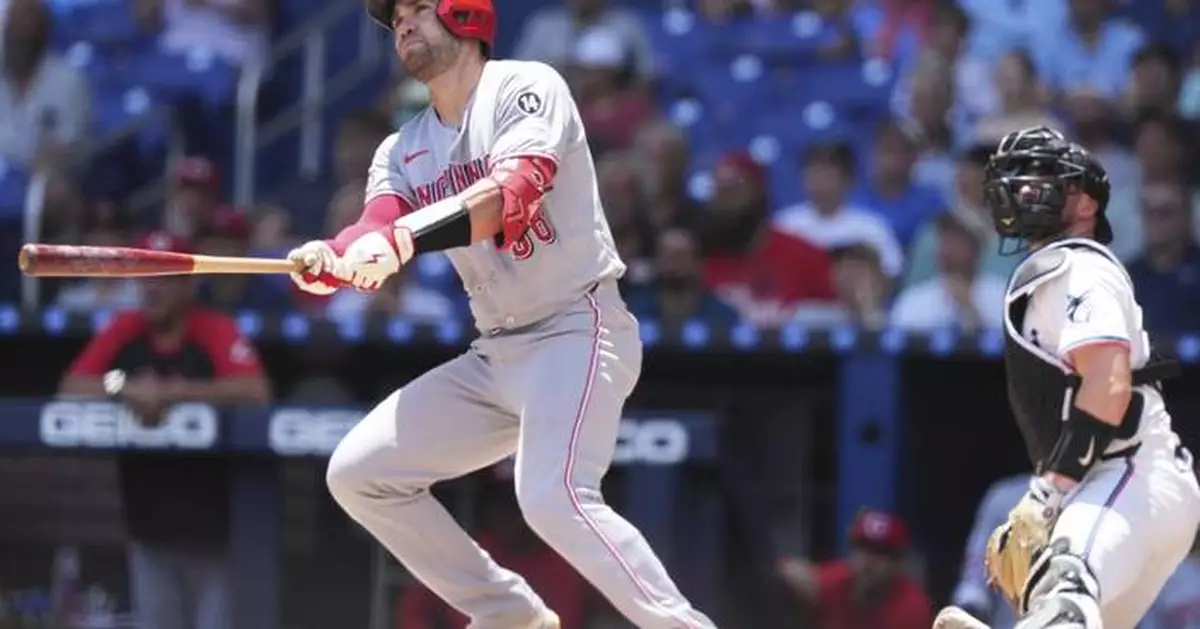 Wynns is a triple shy of the cycle, Singer strikes out 8 as Reds beat Marlins 5-2