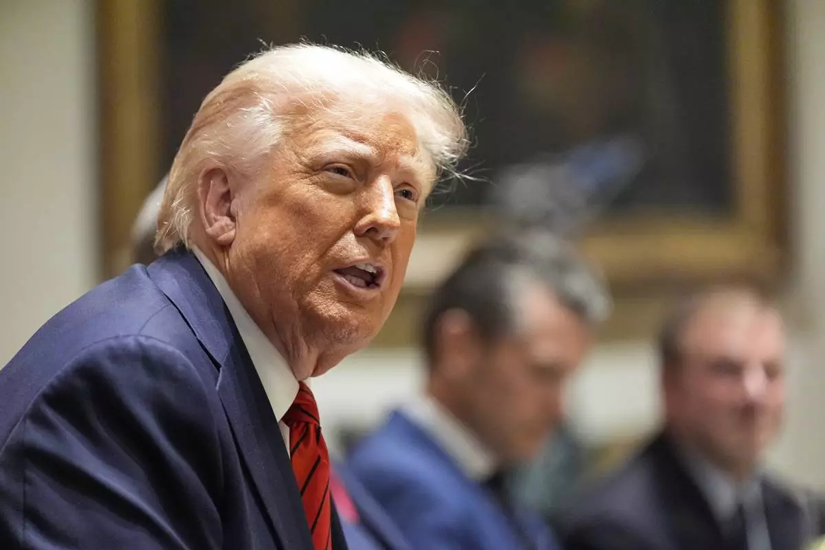President Donald Trump speaks before a luncheon with Italy's Prime Minister Giorgia Meloni in the Cabinet Room of the White House, Thursday, April 17, 2025, in Washington. (AP Photo/Alex Brandon)