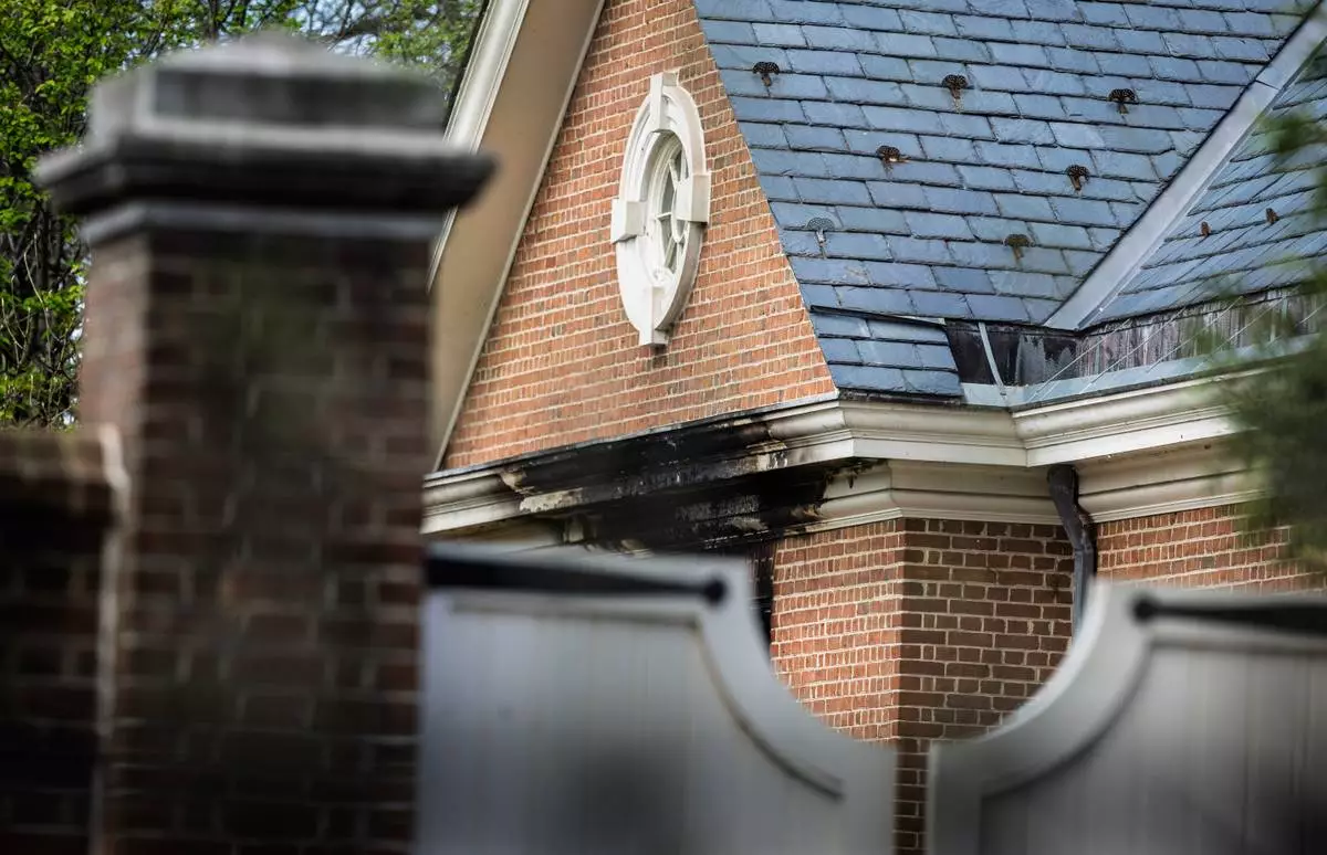 Damage to Gov. Josh Shapiro's residence is shown after someone set fire to the building on Sunday, April 13, 2025 in Harrisburg, Pa. (Sean Simmers /The Patriot-News via AP)