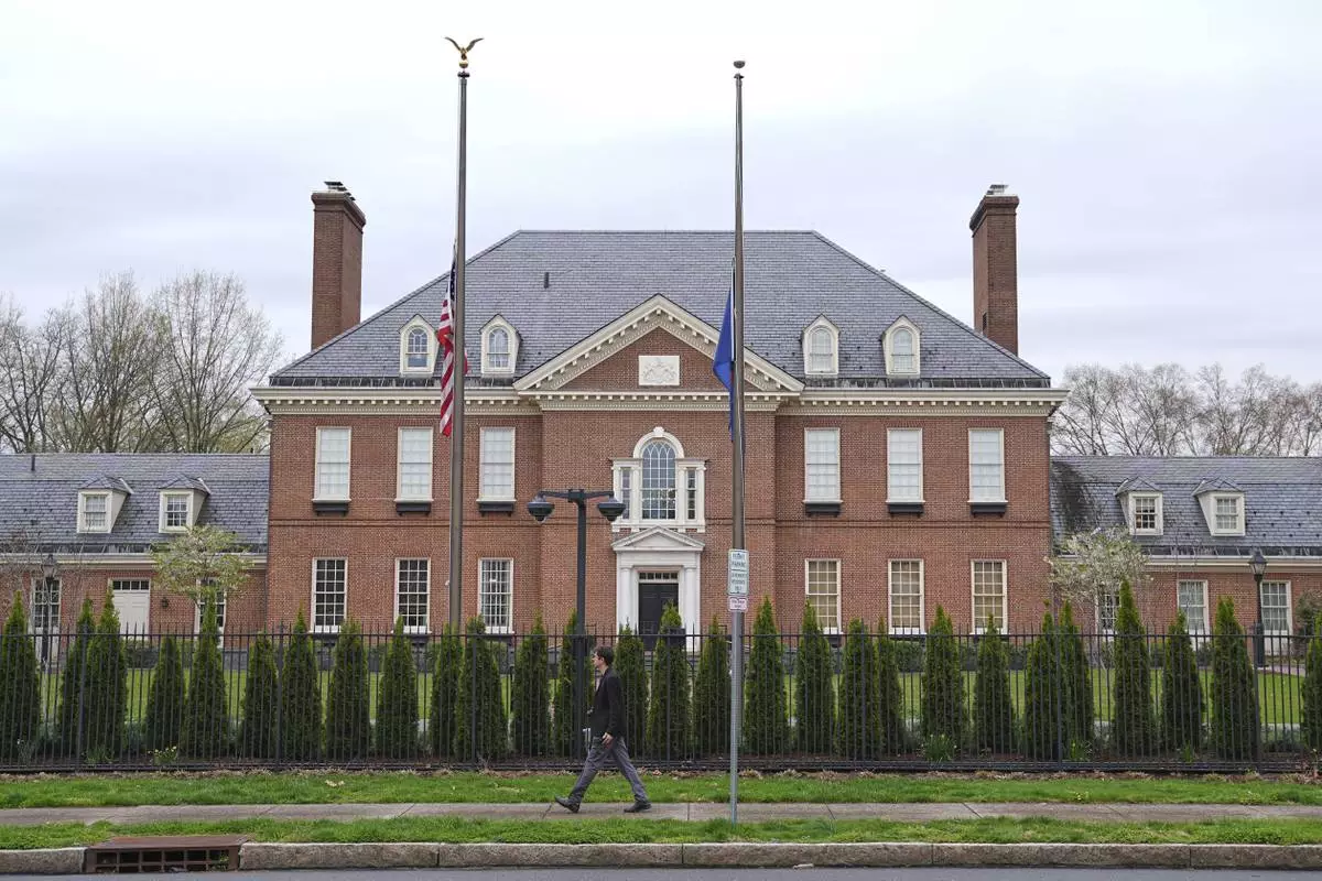 Shown is Pennsylvania governor's official residence in Harrisburg, Pa., Monday, April 14, 2025. (AP Photo/Matt Rourke)