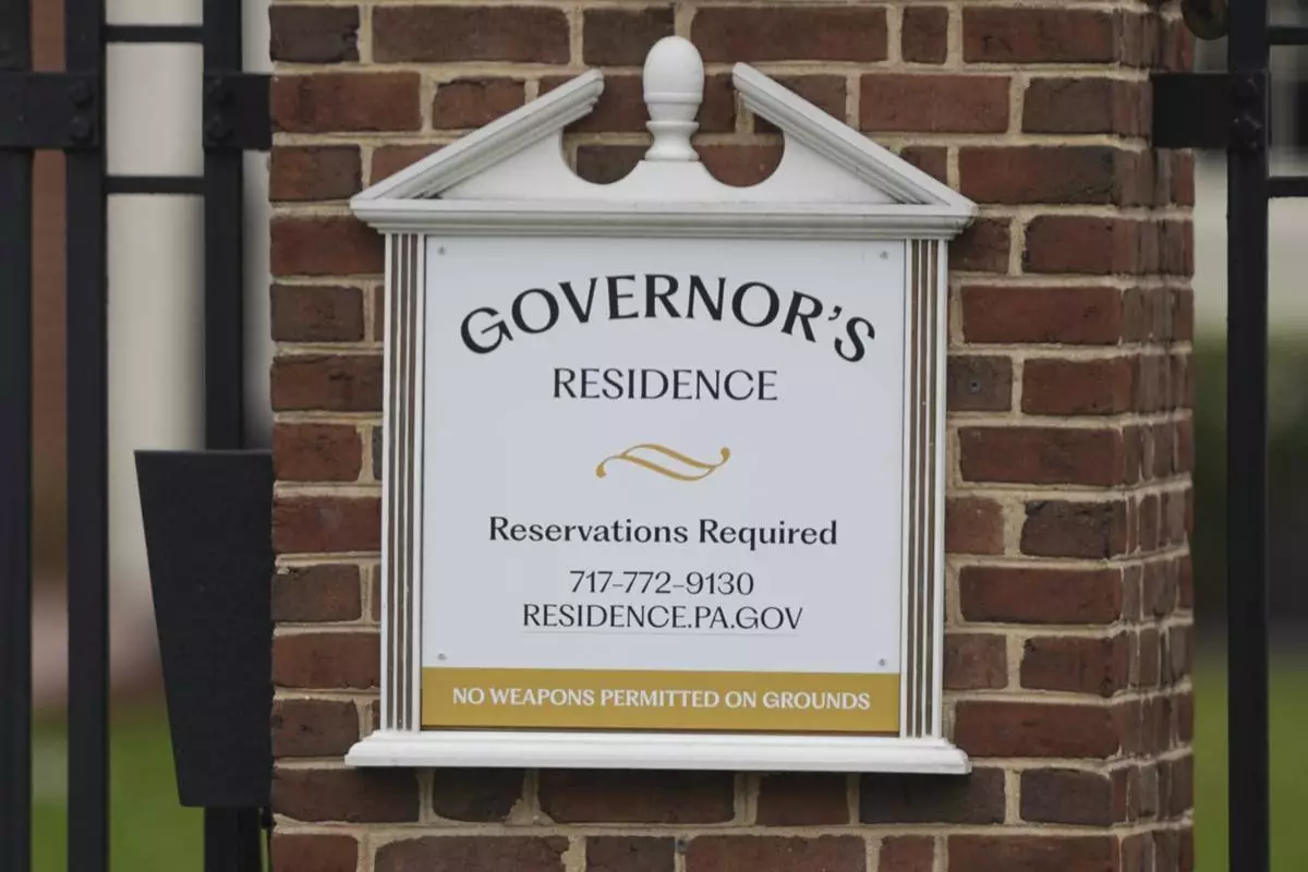 Shown is Pennsylvania governor's official residence in Harrisburg, Pa., Monday, April 14, 2025. (AP Photo/Matt Rourke)