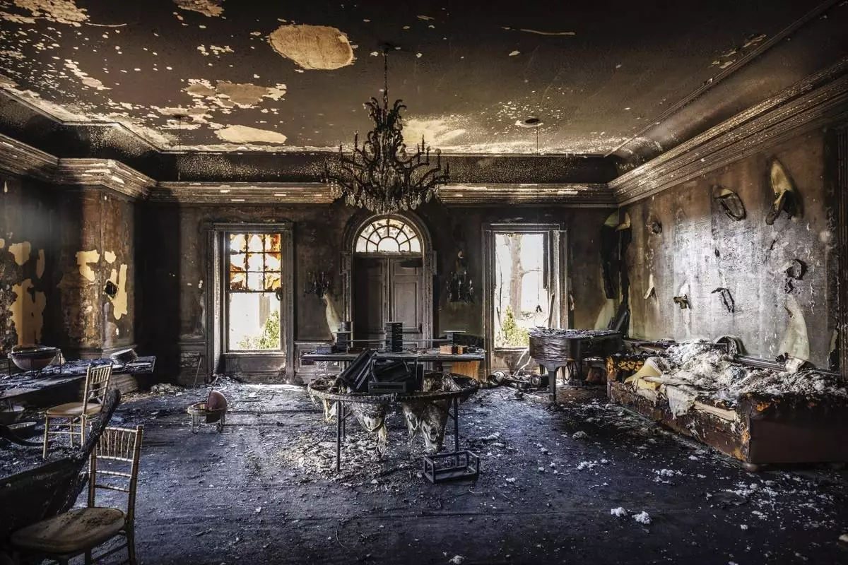 This image provided by Commonwealth Media Services shows damage after a fire at the Pennsylvania governor’s mansion while Democratic Gov. Josh Shapiro and his family slept inside on Sunday, April 13, 2025, in Harrisburg, Pa. (Commonwealth Media Services via AP)