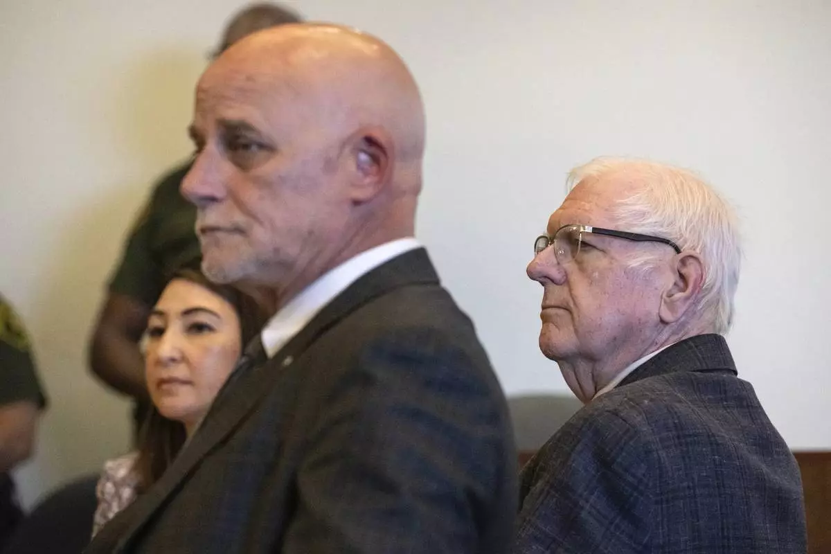 An Orange County Superior Court jury found Orange County Superior Court Judge Jeffrey Ferguson, right, guilty of second-degree murder in the 2023 shooting death of his wife Sheryl Ferguson, Tuesday, April 22, 2025, in Santa Ana, Calif. His attorney's Cameron Talley, is center, and Frances Prizzia, is left. (Mindy Schauer/The Orange County Register via AP, Pool)