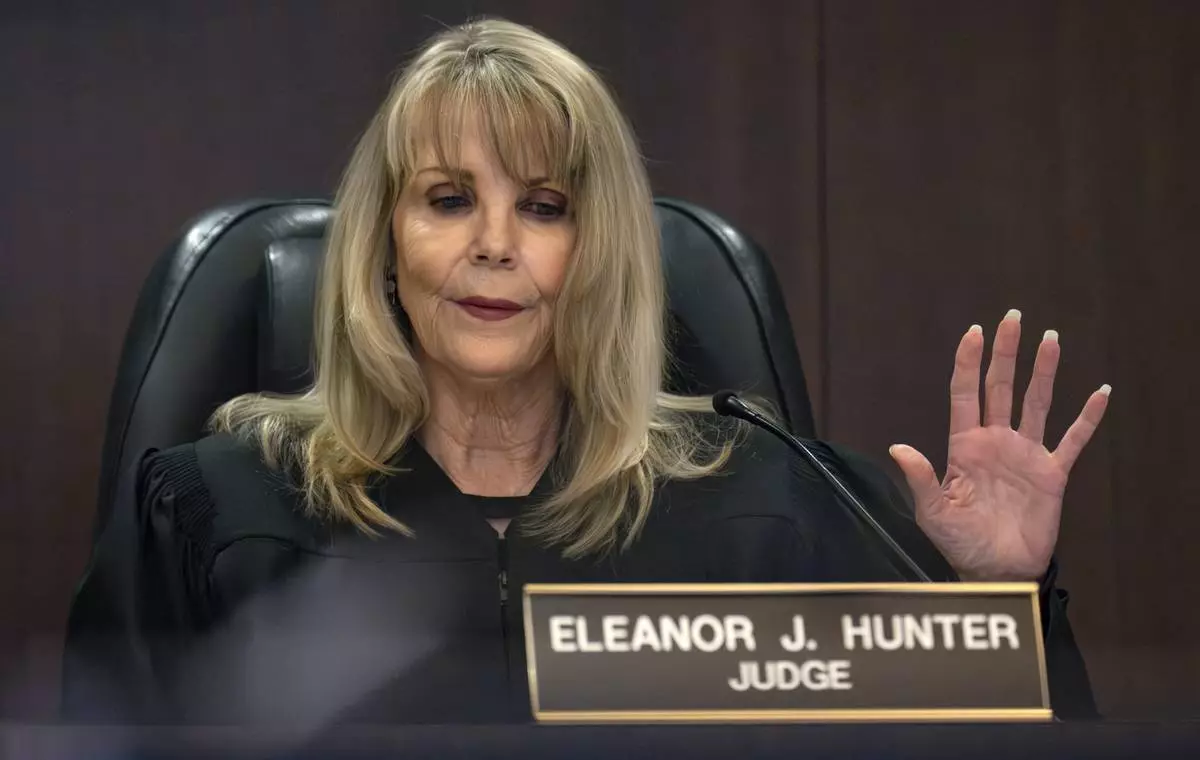 Los Angeles Superior Court Judge Eleanor Hunter presides over the retrial of Orange County Superior Court Judge Jeffrey Ferguson, who was found guilty on Tuesday, April 22, 2025, in Santa Ana, Calif., of second-degree murder in the shooting death of his wife, Sheryl Ferguson, in 2023. (Mindy Schauer/The Orange County Register via AP, Pool)