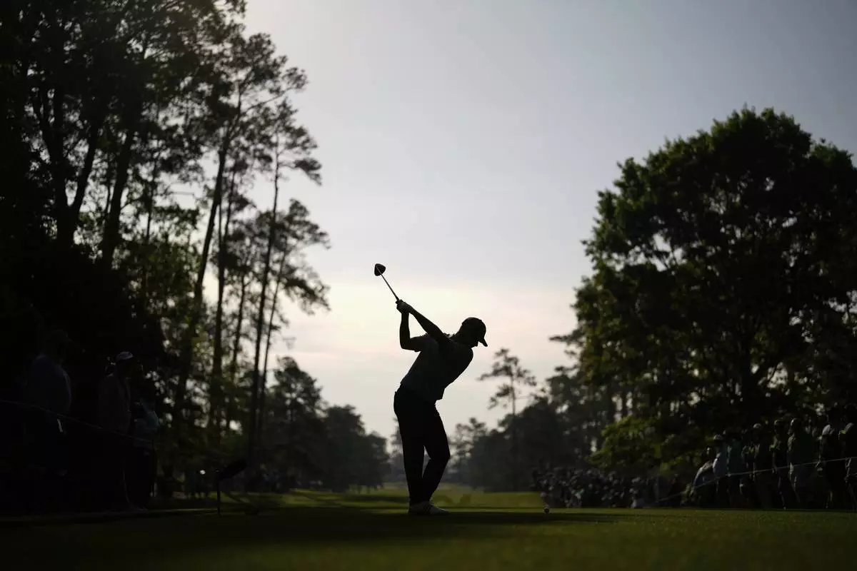 Nicolai Hojgaard, of Denmark, hits his tee shot on the seventh hole during the first round at the Masters golf tournament, Thursday, April 10, 2025, in Augusta, Ga. (AP Photo/Matt Slocum)