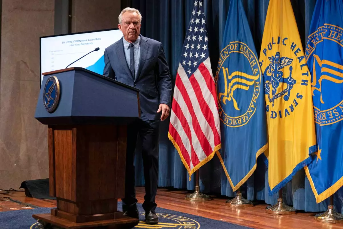Health and Human Services Secretary Robert F. Kennedy Jr. speaks during a news conference on the Autism report by the CDC at the Hubert Humphrey Building Auditorium in Washington, Wednesday, April 16, 2025. (AP Photo/Jose Luis Magana)