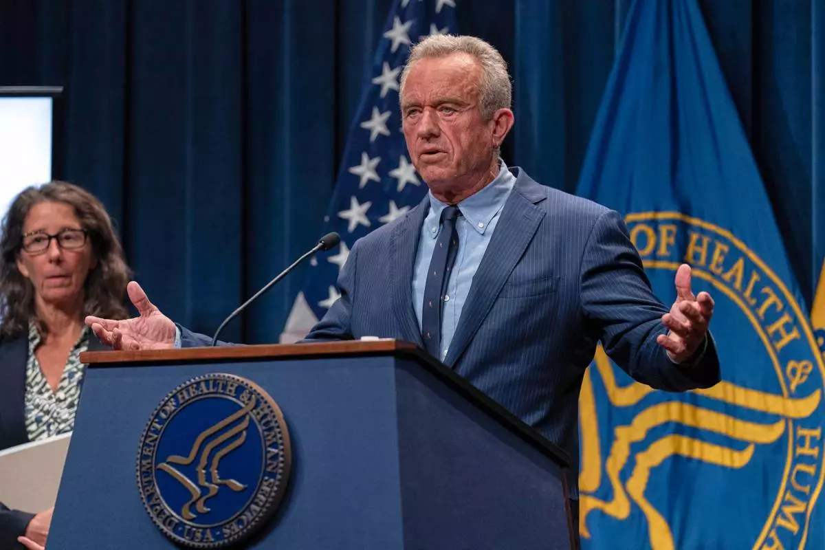 Health and Human Services Secretary Robert F. Kennedy Jr. speaks during a news conference on the Autism report by the CDC at the Hubert Humphrey Building Auditorium in Washington, Wednesday, April 16, 2025. (AP Photo/Jose Luis Magana)