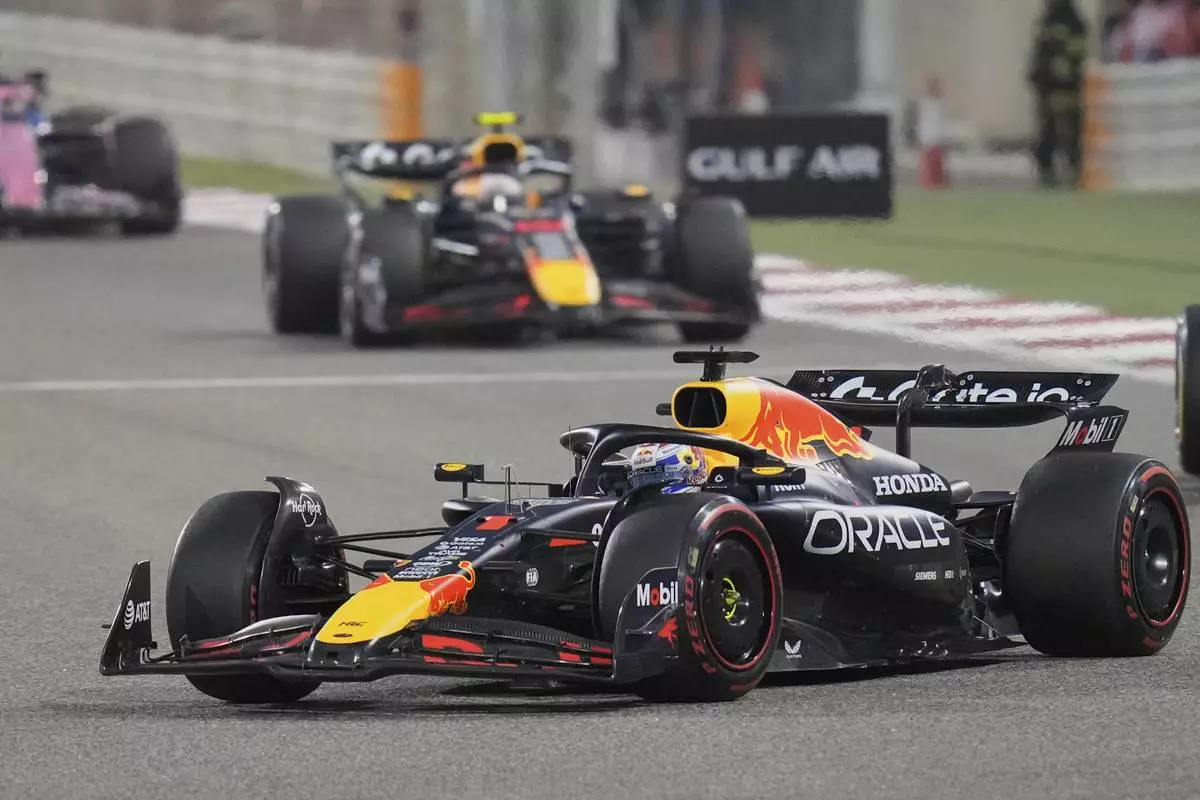 Red Bull driver Max Verstappen of the Netherlands in action during the the Formula One Bahrain Grand Prix, in Sakhir, Sunday, April 13, 2025. (AP Photo/Darko Bandic)