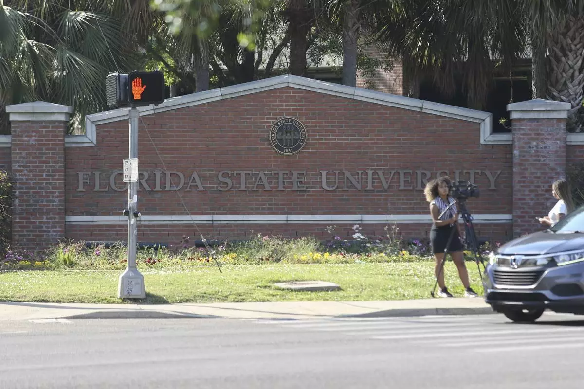 A Florida State University sign is displayed in Tallahassee, Fla., Thursday, April 17, 2025. (AP Photo/Gary McCullough)